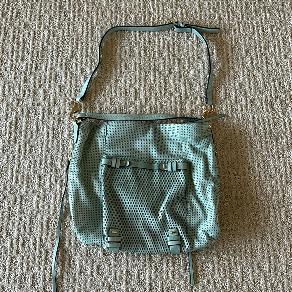 EUC She+Lo mint/seafoam green perforated leather shoulder bag